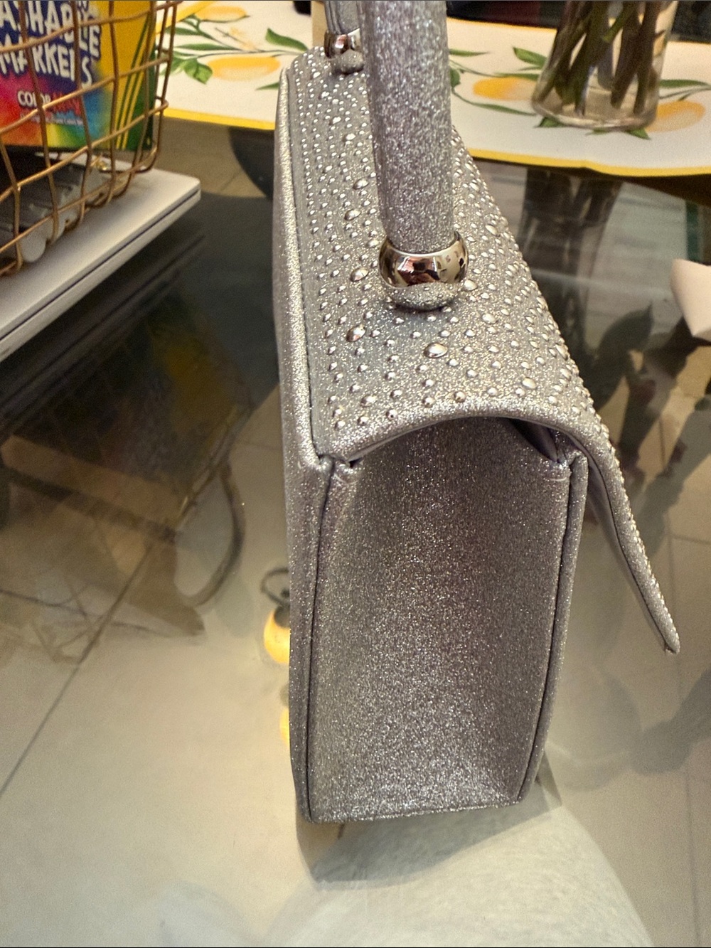 Silver Rhinestone Top-Handle Clutch - Picture 5 of 6